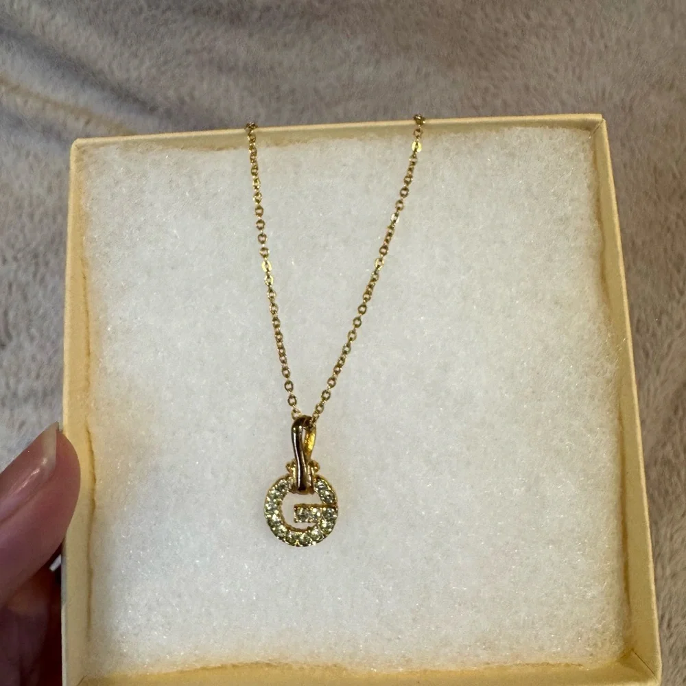 Givenchy G Gold-toned vintage Rhinestone Crystal‎ Pendant Necklace